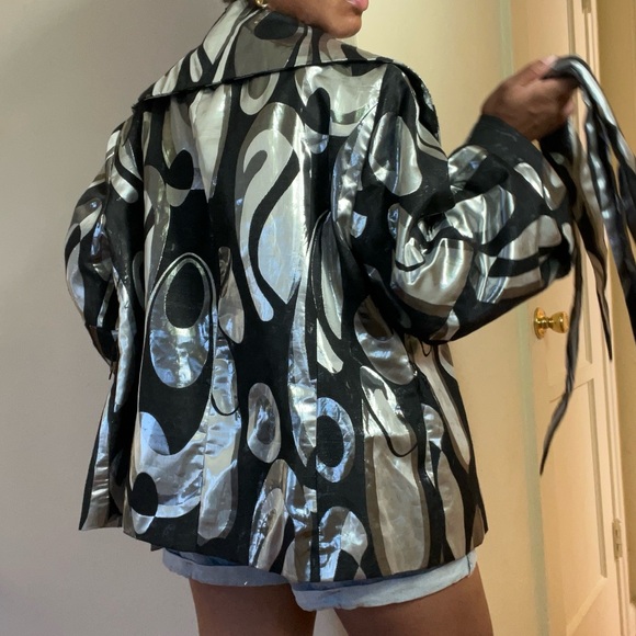vintage ashley stewart groovy 70s black/silver/chrome jacket - Picture 2 of 3